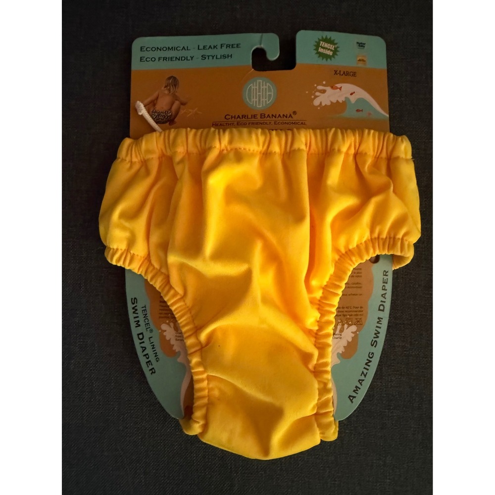 Charlie Banana Reusable Swim Diaper Yellow Tencel Lining Kids XL 28-55lbs